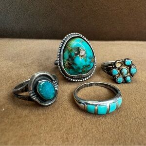 Vintage Turquoise Silver Ring Set